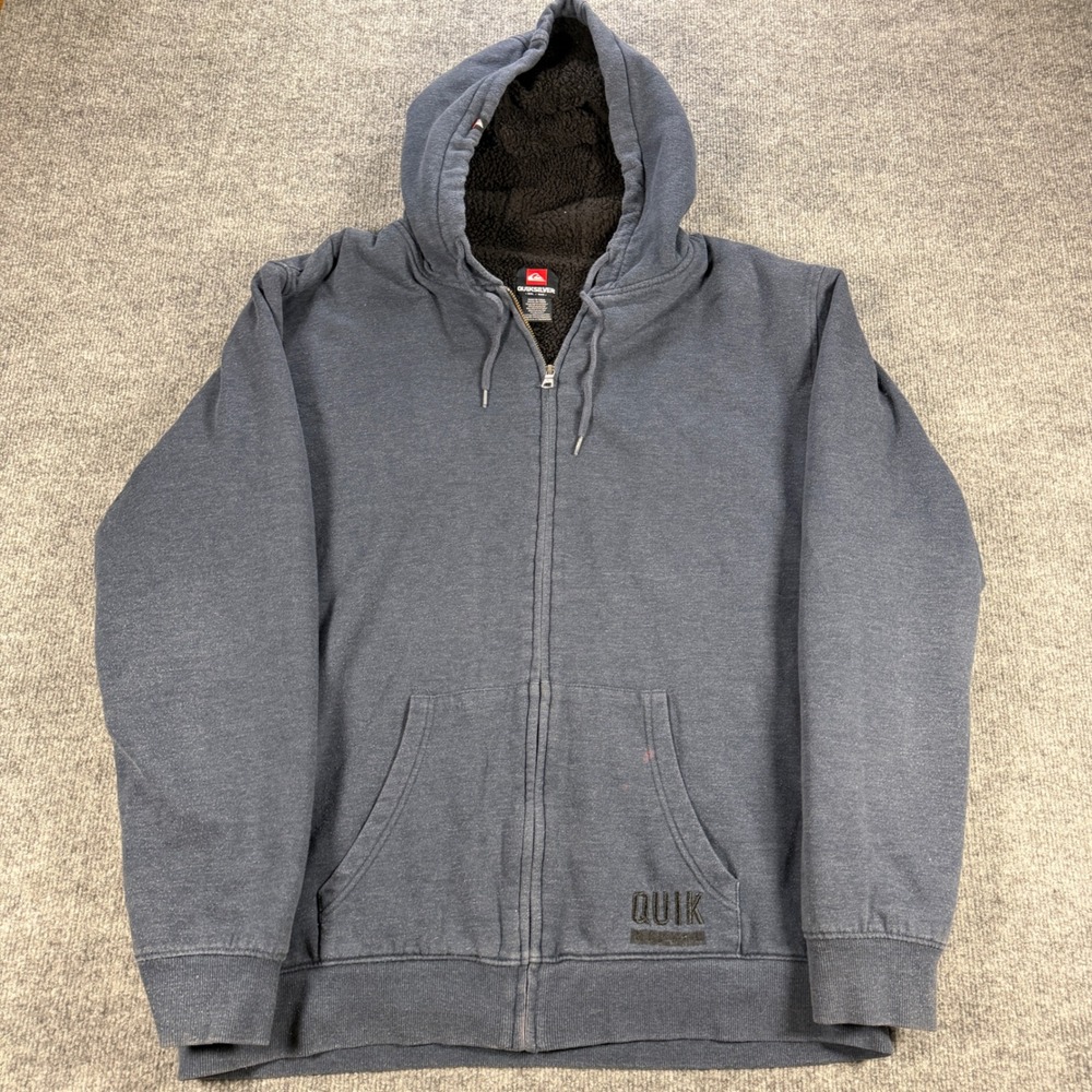Quiksilver Sherpa Lined Full Zip Hoodie Blue XXL Gorpcore Skater Surf Sweatshirt